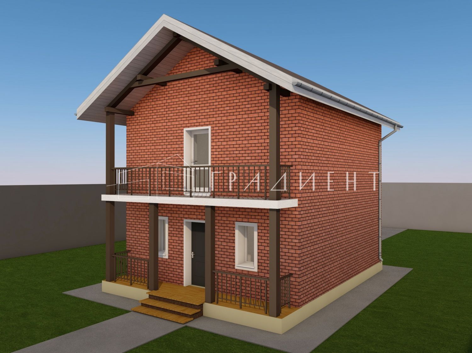 Разработали проект двухэтажного кирпичного дома площадью 75,5 м²