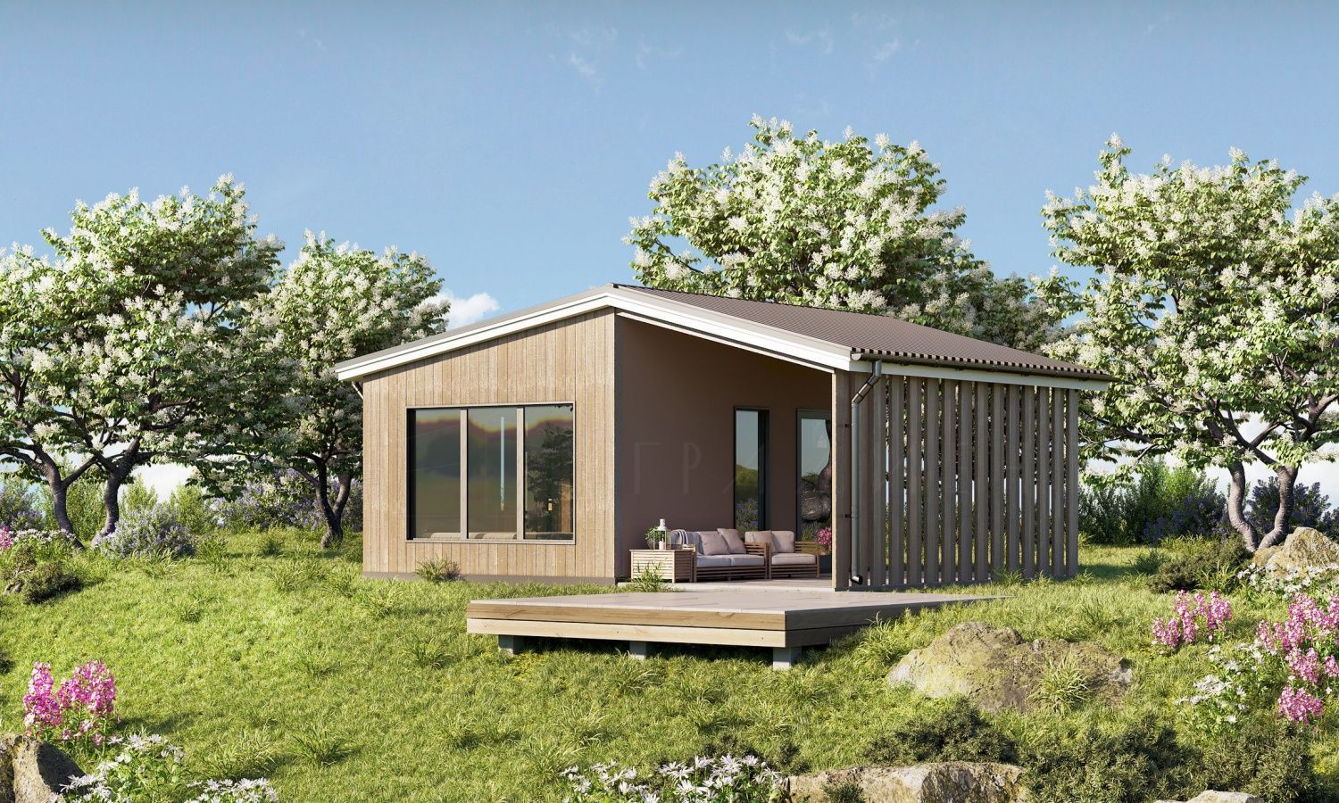 Проект ПСК Градиент: домик для глэмпинга в стиле Cabin house